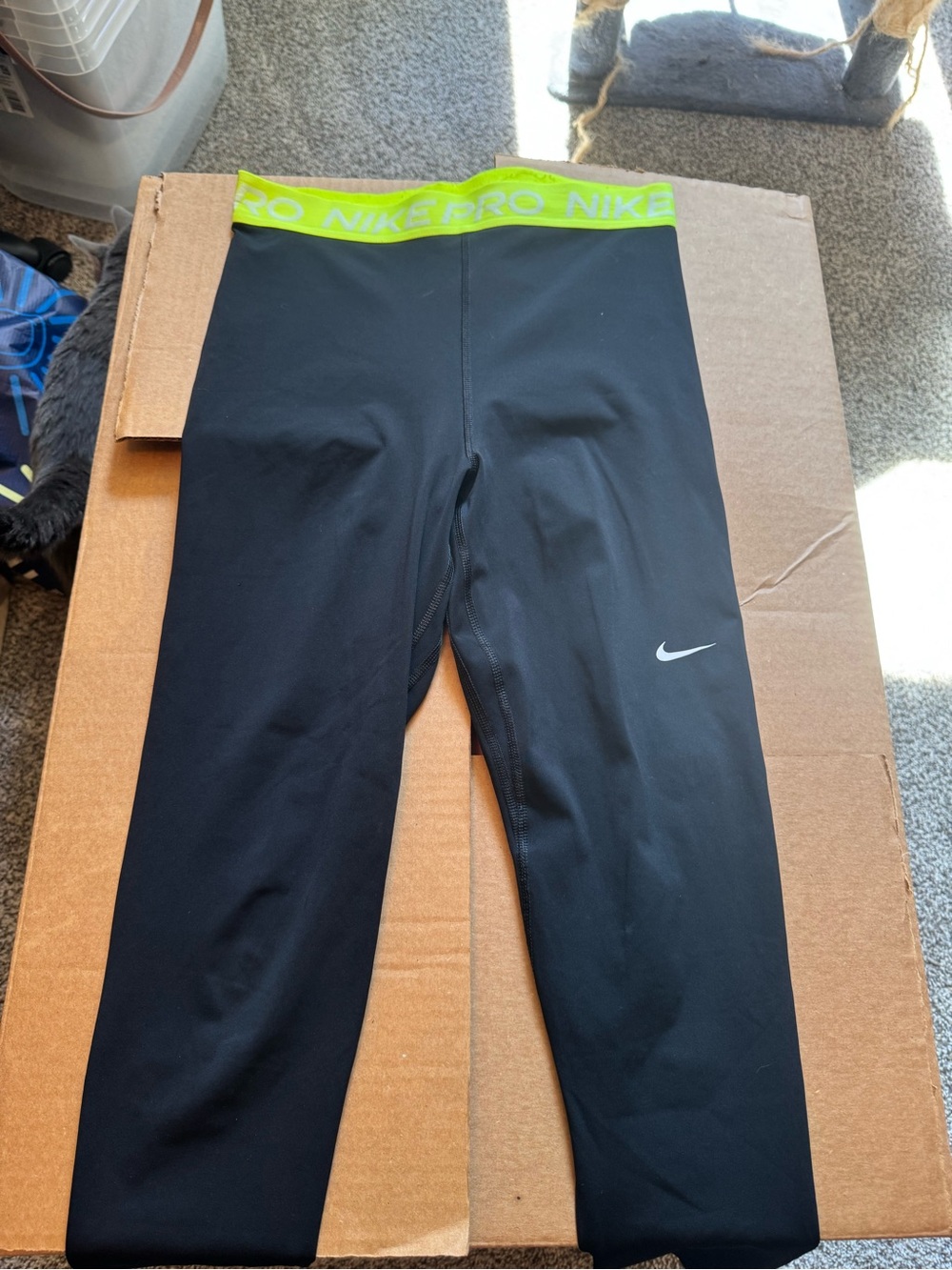 Nike Pro Black Leggings with Neon Yellow Waistband